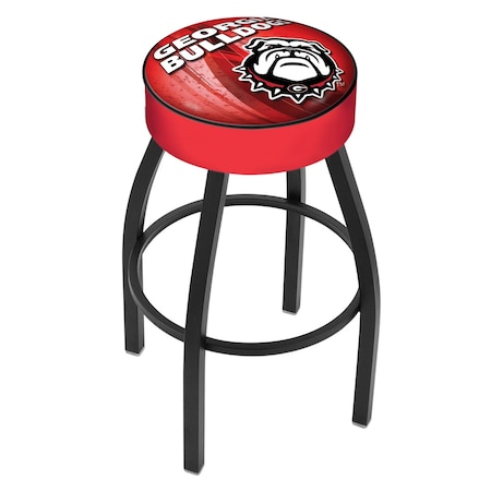 Holland Bar Stool Co 30" Georgia "Bulldog" Cushion Seat, Blk Wrinkle Base Swivel Bar Stool L8B130GA-Dog-D2